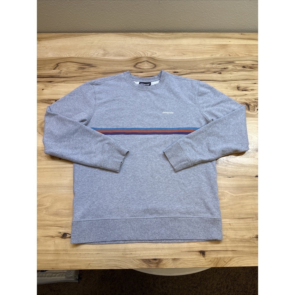 PATAGONIA Men's Fitz Roy Gray Bar Stripe Crew Midweight Sweatshirt Size Medium